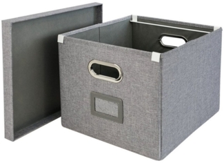 HMF Aufbewahrungsbox Aufbewahrungsbox mit Deckel für DIN A4 Hängeregister, Regalbox passend für Kallax, 33 x 37,5 x 28 cm, Grau