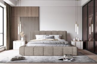 Polsterbett Doppelbett HAILEY 180x200cm in Stoff Sometimes Dunkelbeige