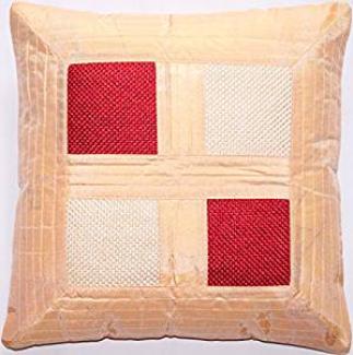 Dupion Seide Kissenbezug in Beige mit Strukturstoff Muster aus Indien - 40 cm x 40 cm