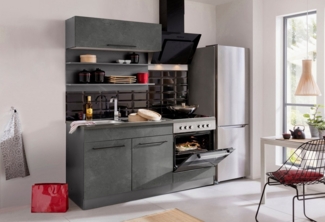 KOCHSTATION Küchenzeile KS-Tulsa, Breite 160 cm, schwarze Metallgriffe, hochwertige MDF Fronten