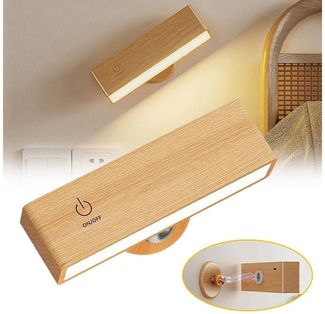 BlingBin LED Wandleuchte Innen Wandlampe, Touch Control Einstellbare Helligkeit, 360° Drehbar, USB, Ohne Bohren, LED fest integriert, natürliches Licht, Holz Wandlampe Magnetische für Schlafzimmer Wohnzimmer Esszimmer