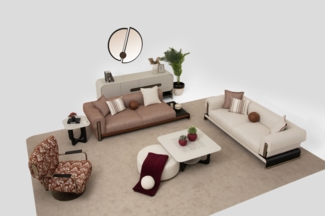 Sitzgruppe/Sofa Set - Wohnzimmergarnitur "Celosia" 3+3+1-Braun/Beige