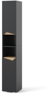 Badschrank Marelle Anthrazit/Artisan 30 x 180 cm mit Türen, und offenen Fächern Vicco