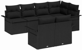 vidaXL Gartensofa-set mit Kissen 7 pcs Schwarz Poly-Rattan 3345403