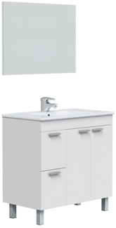Badezimmer-Set >AKTIVA< in weiß glänzend / Spiegel - 80x80x45 (BxHxT)