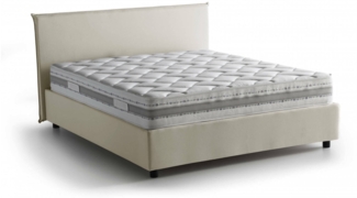 Dmora Ariadni Doppelbett, Bettkasten mit Stoffbezug, 100 % Made in Italy, Öffnung vorne, inklusive Matratze 160 x 200 cm, Beige