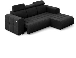 MEBLINI Elektrische Schlafcouch - Ecksofa mit Schlaffunktion - Sofa mit Relaxfunktion und Kopfstützen - Couch L-Form - Eckcouch - Wohnlandschaft - MADELINE - 266x200x93cm Rechts - Schwarz Samt