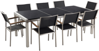 Essgruppe für 8 Personen GROSSETO Stein Granit Optik 220x100x74 cm Schwarz