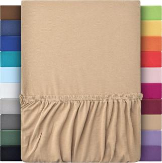 leevitex® Spannbettlaken 180x200cm - 200x200cm | Spannbetttuch Bettlaken | 100% Jersey Baumwolle | Matratzenhöhe bis 25 cm | Ökotex | Sand/Cappuccino