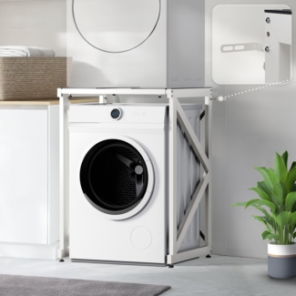 DELUKE® Stapelgestell für Wäschetrockner auf Waschmaschine RALF - Stahlgestell 300kg Tragkraft | Waschmaschinengestell Waschmaschinenregal Überbau, Weiß