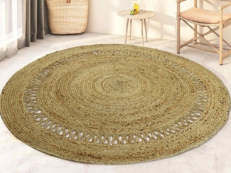 Vente-unique - Teppich rund, durchbrochen - 100 % Jute - 150 cm - Naturfarben - ALYA