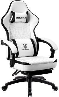 Dowinx Gaming-Stuhl Mit Federkissen, Massage-Lendenwirbelstütze Fußstütze, Rennspielsessel, Ergonomisches Design, PU-Leder, Schwarz und weiß