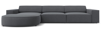 Micadoni 4-Sitzer Samtstoff Sofa Jodie runde Recamiere Links Strukturierter Stoff Dunkelgrau Kunststoff schwarz