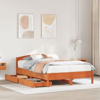 vidaXL Massivholzbett ohne Matratze Wachsbraun 150x200 cm Kiefernholz 3301826