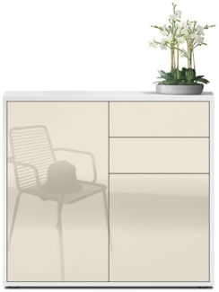 Vladon Sideboard Ben, Kommode mit 2 Türen und 2 Schubladen, Weiß matt/Creme Hochglanz (79 x 74 x 36 cm)