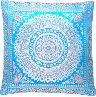 Türkis-Blau orientalischer Seidenkissenbezug,Handgefertigt aus Indien 40cmx40cm