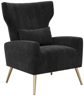 HawthyHome Ohrensessel mit Samtbezug Moderner Loungesessel– Hohe Rückenlehne, Zierkissen, goldfarbene Metallfüße