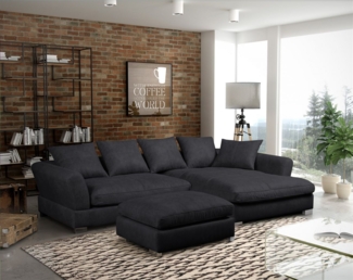 Ecksofa TIZIAN L-Form Wildlederoptik- Anthrazit / Rechts+ Hocker