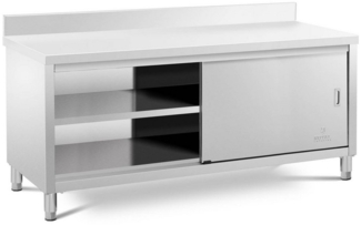 Royal Catering Arbeitstisch 200 x 70 cm Arbeitsschrank Gastro Schiebetüren Aufkantung Edelstahl