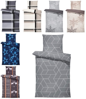 One Home Bettwäsche Winter, Biber, 4 teilig, geometrisch, kuschelig flauschig warme weiche Baumwolle