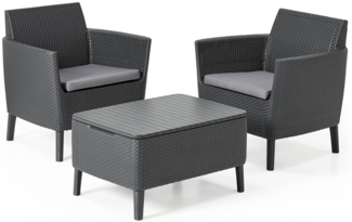 Dmora Loungeset für draußen Granby, Outdoor-Lounge mit Couchtisch, Terrassenset mit Kissen, 79x67 h76 cm, Anthrazit
