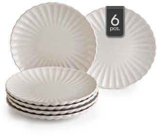 HIT Trading Dessertteller GROOVES, Ø 19,5 cm, Creme, Steingut, (6 St), Spülmaschinengeeignet