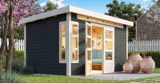 Gartenhaus Kastorf 7 - 364x244 cm, 28 mm Holz terragrau, Karibu