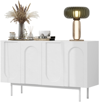 Merax Modern minimalistisches reinweißes Sideboard mit 4 Türen im Bogenmuster für Esszimmer und Wohnzimmer (Weiß)