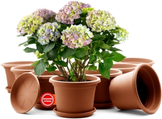 BigDean 8 Stück Blumentopf mit Untersetzer rund ø 20 cm Terrakotta– wetterfester Pflanzkübel Made in Europe