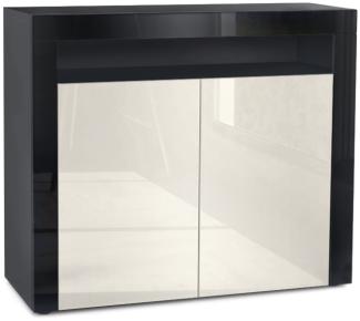 Vladon Kommode Valencia, Sideboard mit 2 Türen und 1 offenem Fach, Schwarz matt/Creme Hochglanz/Schwarz Hochglanz (108 x 92 x 40 cm)