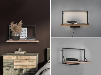 LED Wandregal 2er SET mit Beleuchtung aus Metall schwarz & Holz 50cm breit