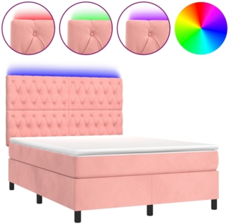 vidaXL Boxspringbett mit Matratze & LED Rosa 140x200 cm Samt 3136310