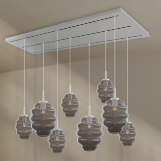 s.luce Echos Esstischlampe 8-flammig 200cm 3-reihig Ø 18/25cm Rauch, Weiß