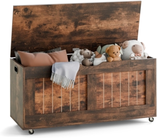 Mondeer Schuhbank, Sitzbank mit Stauraum, Truhenbank mit 4 Rollen und 2 Sicherheitsscharnieren, für Flur Schlafzimmer Wohnzimmer, 40 x 100 x 49 cm, Vintagebraun