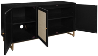 OKWISH Sideboard Sideboard-Schrank,Küchenschrank,mit drei Türen und Rattangeflecht (Schwarzer Sideboard-Schrank 120 cm mit Rattangeflecht und Metallfuß – verstellbare Regalböden, 120 cm x 40 cm x 75 cm (LxBxH)