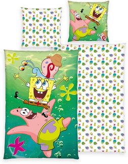SpongeBob Wende Bettwäsche Set 2 tlg. 135x200 cm 80x80 cm Baumwolle
