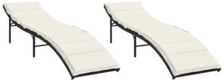 vidaXL Sonnenliegen 2 Stk. mit Auflagen Schwarz Poly Rattan 3277301
