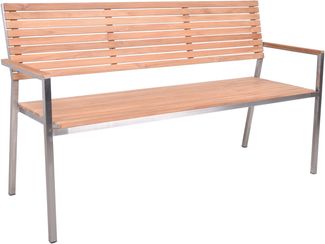 Gartenbank LEON 3-Sitzer - 144cm Breit, Teak, Silber | Terrassenbank Wetterfest Sitzbank Outdoor Bank