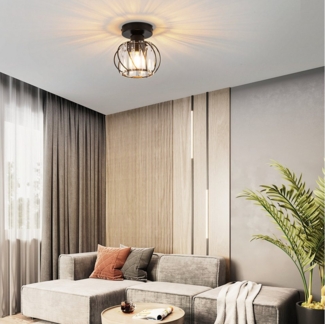 ZMH Deckenleuchte Whonzimmer Schwarz Kristall Modern Deckenleuchte E27 Vintage Flur, Einfache Installation, ohne Leuchtmittel, Küchenlampe mit Metall Rahmen Innen Balkon Hotel
