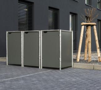 Hide Metall Mülltonnenbox für 3 Mülltonnen 120 Liter | Grau | 64x181x115 cm