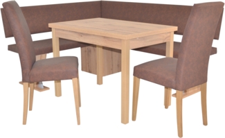 Moderne Eckbankgruppe in Eichedekor, Schenkel 150x182 cm, Auszugstisch, Kunstleder braun