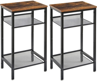 YMYNY Beistelltisch Set Holz Metall Industriestil Braun HST005H-2