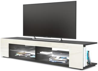 Vladon Lowboard Movie, TV-Kommode mit 4 offenen Fächern und Zierleisten, Schwarz matt/Creme Hochglanz, inkl. LED-Beleuchtung weiß (134 x 29 x 39 cm)