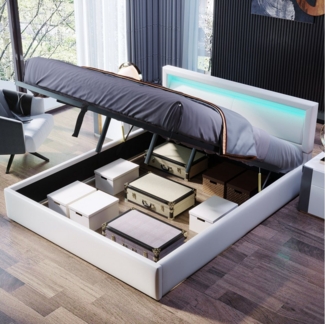 HAUSS SPOLE Polsterbett Polsterbett hydraulisches Doppelbett Funktionsbett Bettrahmen, mit beleuchtetem Kopfteil in diversen Farben