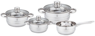 Gustav Voss Topf-Set Kochtopfset NEAPEL Edelstahl Topfset Kochtopf, Edelstahl (Kochset, 7-tlg, 4 Töpfe + 3 Glasdeckel), Induktion Literskala spülmaschinengeeignet