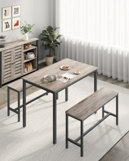 Vasagle Esstisch, Küchentisch-Set, 110 x 70 x 75 cm, mit 2 Bänken je 97 x 30 x 50 cm, Metallgestell, für Küche, Wohnzimmer, Esszimmer, Industrie-Design, von Songmics KDT070