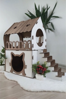 Jungengel Katzenliege XL Katzenhaus Katzenhäuschen Katzenhütte Stecksystem Katzenbett, 2-Stöckig, Einfache Montage, Bietet genügend Platz für eine Katze