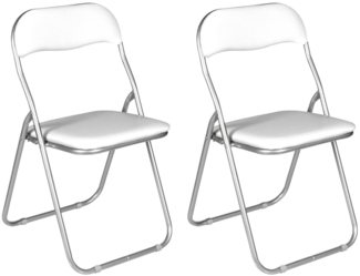 Dmora Set mit 2 Antenore-Klappstühlen, platzsparender Sessel, Gästestuhl, Besprechungssitz aus Kunstleder, 43 x 47 x 80 cm, Weiß