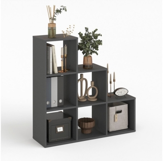 KOMTO Bücherregal Vexo Treppenregal Stufenregal - Raumteiler Regal mit 6 Fächern, Bookshelf Würfelregal 30x30 cm