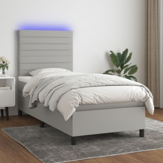 vidaXL Boxspringbett mit Matratze & LED Hellgrau 90x190 cm Stoff 3134917